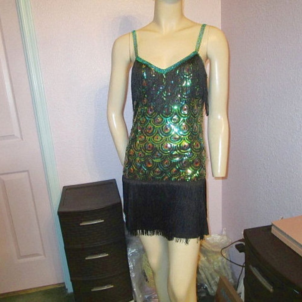 Leg Avenue SEQUINS Flapper Size M DRESS Halloween FRINGE Metallic GATSBY Costume